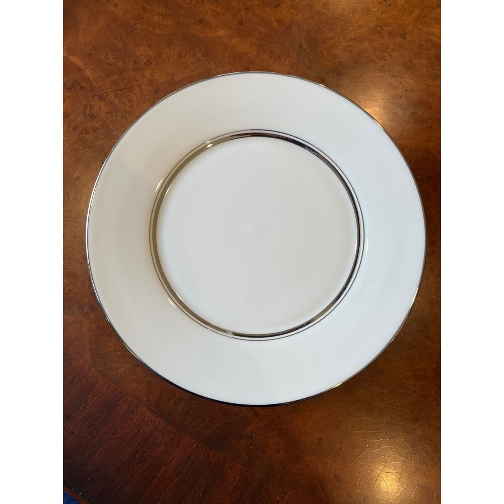 LENOX OXFORD Lexington 8" Salad Plates White Bone China Platinum Trim SET of 6